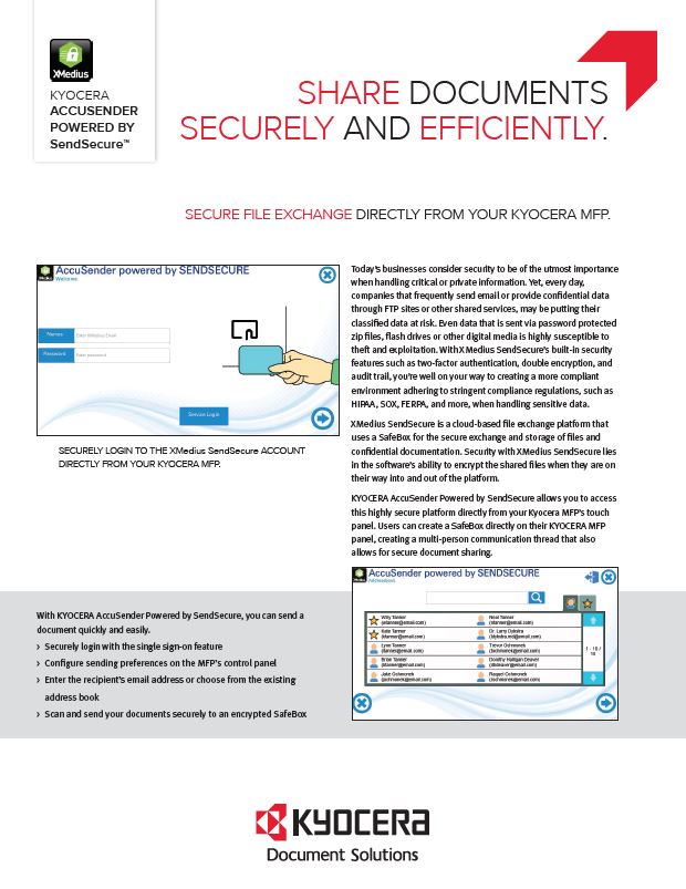 Kyocera Software Capture And Distribution Accusender Powered By Sendsecure Data Sheet Thumb, CopyLady, Kyocera, KIP, Xerox, VOIP, Southwest, Florida, Fort Myers, Collier, Lee